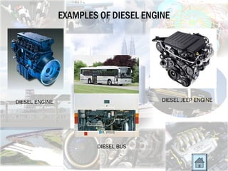 EXAMPLES OF DIESEL ENGINE




DIESEL ENGINE                          DIESEL JEEP ENGINE




                        DIESEL BUS
 