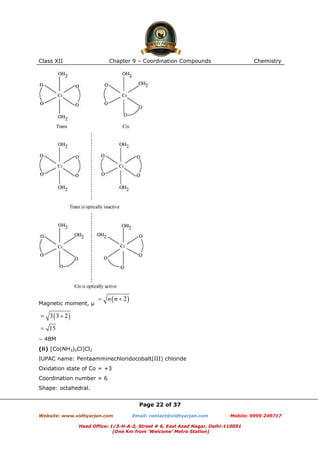 Chapter 9 coordination compounds | PDF