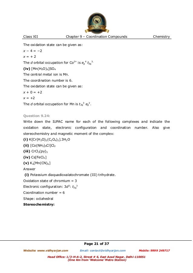 Chapter 9 Coordination Compounds