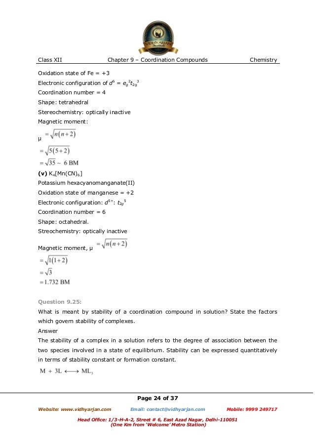 Chapter 9 Coordination Compounds