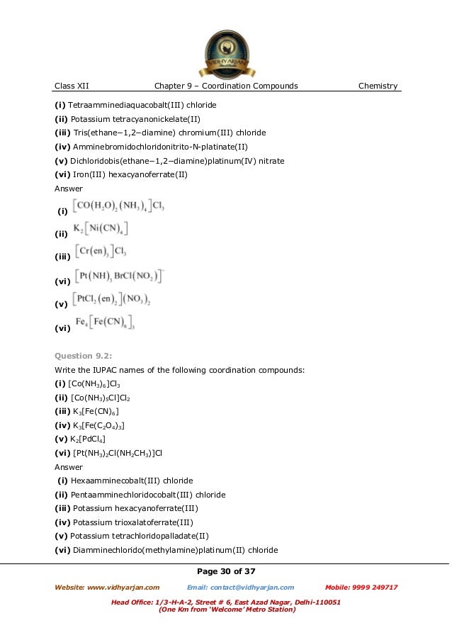 Chapter 9 Coordination Compounds