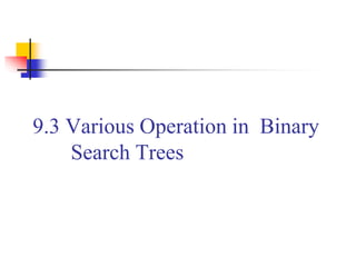 9.3 Various Operation in Binary
Search Trees
 