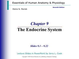 Essentials of Human Anatomy & Physiology
Copyright © 2003 Pearson Education, Inc. publishing as Benjamin Cummings
Slides 9.1 – 9.22
Seventh Edition
Elaine N. Marieb
Chapter 9
The Endocrine System
Lecture Slides in PowerPoint by Jerry L. Cook
 