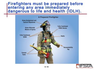 Firefighters must be prepared before
entering any area immediately
dangerous to life and health (IDLH).
9–18
 