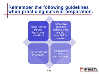 Remember the following guidelines
when practicing survival preparation.
9–62
 