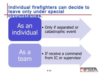 Individual firefighters can decide to
leave only under special
circumstances.
9–72
 