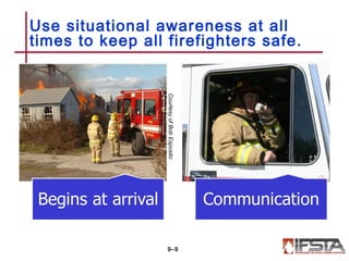 Use situational awareness at all
times to keep all firefighters safe.
9–9
CourtesyofBobEsposito
 