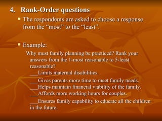 Rank Order Direction Questions Examples Chapter 9-METHODS OF DATA COLLECTION | PPT