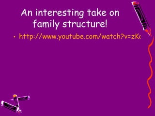 An interesting take on family structure! http://www.youtube.com/watch?v=zKomAoAobYM