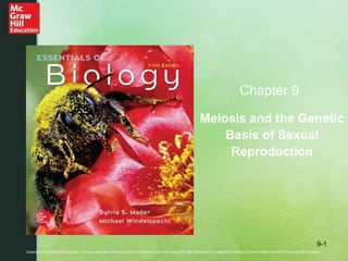 9-1
Chapter 9
Copyright © McGraw-Hill Education. All rights reserved. Authorized only for instructor use in the classroom. No reproduction or distribution without the prior written consent of McGraw-Hill Education.
Meiosis and the Genetic
Basis of Sexual
Reproduction
 