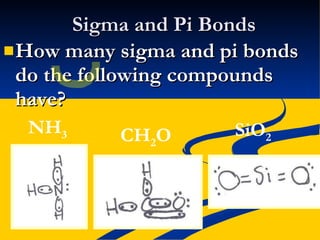 Sigma and Pi Bonds How many sigma and pi bonds do the following compounds have? NH 3 CH 2 O SiO 2 