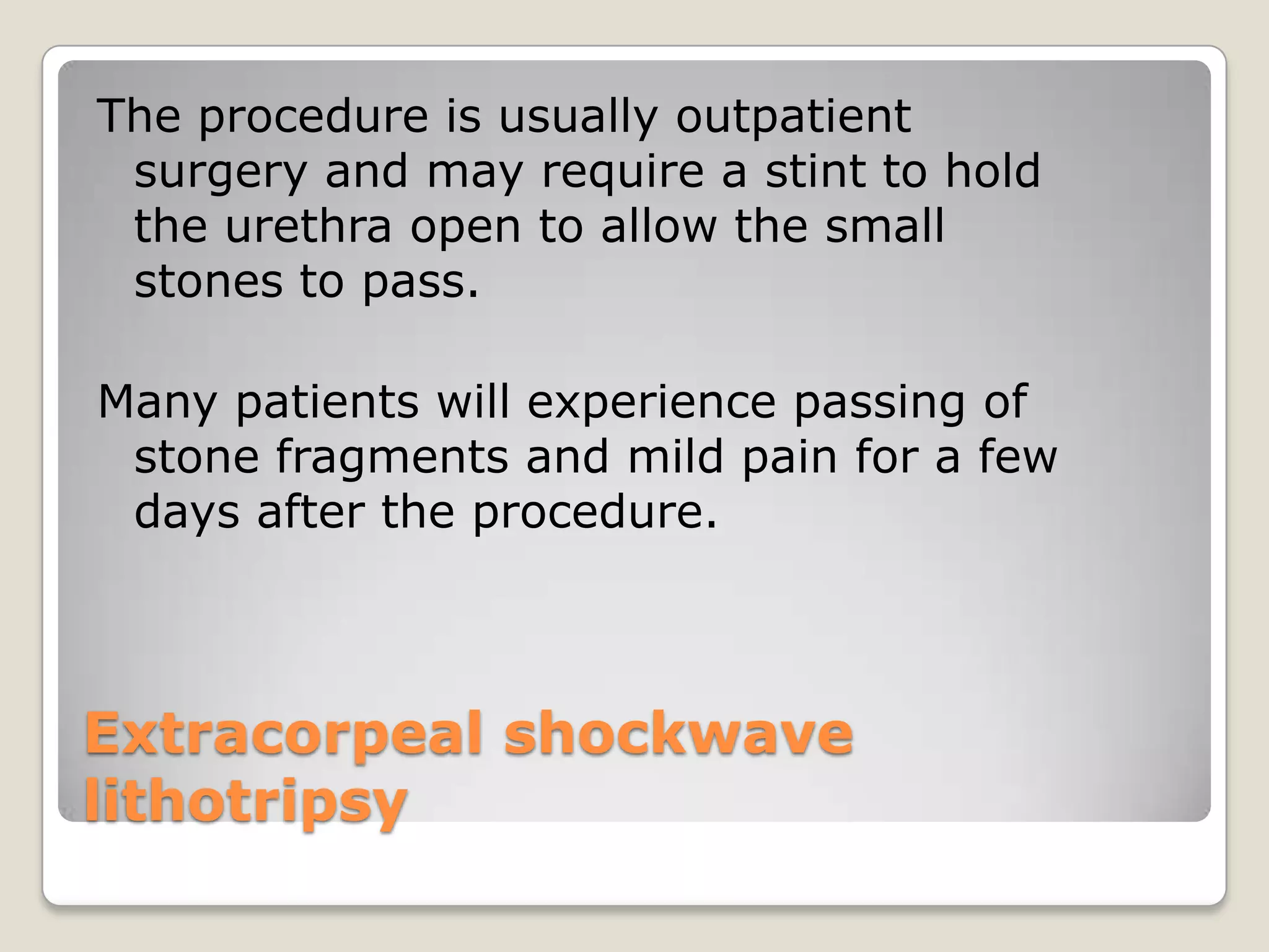 Common for short term use.  Does not have a balloon to keep it in place.  It is constantly aided by the nurse and removed once the flow of urine has stopped.CystographyUse of a catheter to insert dyes into the urethra.  This is done for X-ray purposes in order to study the bladder for any infections, tumors or stones.The procedure entails injecting the dye until the bladder is full.  An X-ray is taken while bladder is full and when bladder is empty.