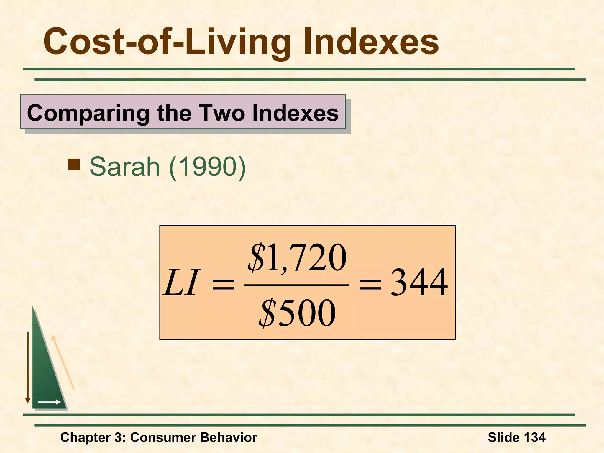 Cost-of-Living Indexes Sarah (1990) Comparing the Two Indexes