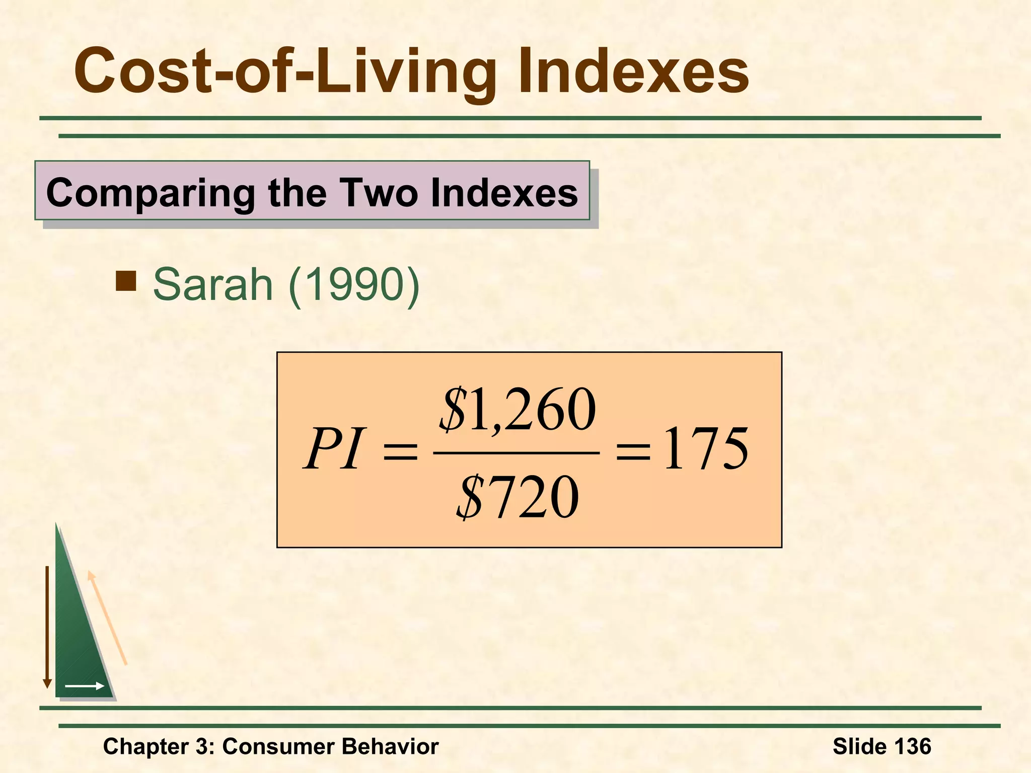 Cost-of-Living Indexes Sarah (1990) Comparing the Two Indexes