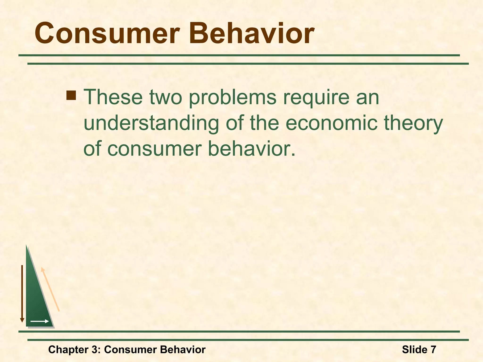 Consumer Behavior These two problems require an understanding of the economic theory of consumer behavior.