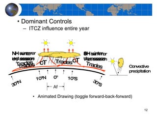 Dominant Controls ITCZ influence entire year Animated Drawing (toggle forward-back-forward) Af Convective precipitation 30ºN 30ºS 0º 10ºS 10ºN cT NH summer wet season Trades Trades SH winter dry season cT NH winter dry season Trades Trades SH summer Wet season 