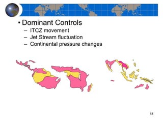 Dominant Controls ITCZ movement Jet Stream fluctuation Continental pressure changes 