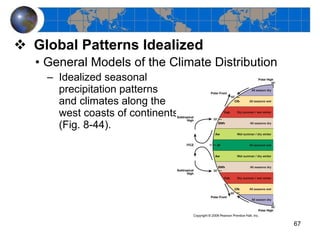 Global Patterns Idealized General Models of the Climate Distribution Idealized seasonal precipitation patterns and climates along the west coasts of continents (Fig. 8-44). 