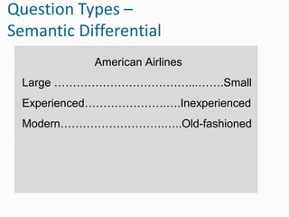 American Airlines
Large ………………………………...…….Small
Experienced………………….….Inexperienced
Modern……………………….…..Old-fashioned
 
