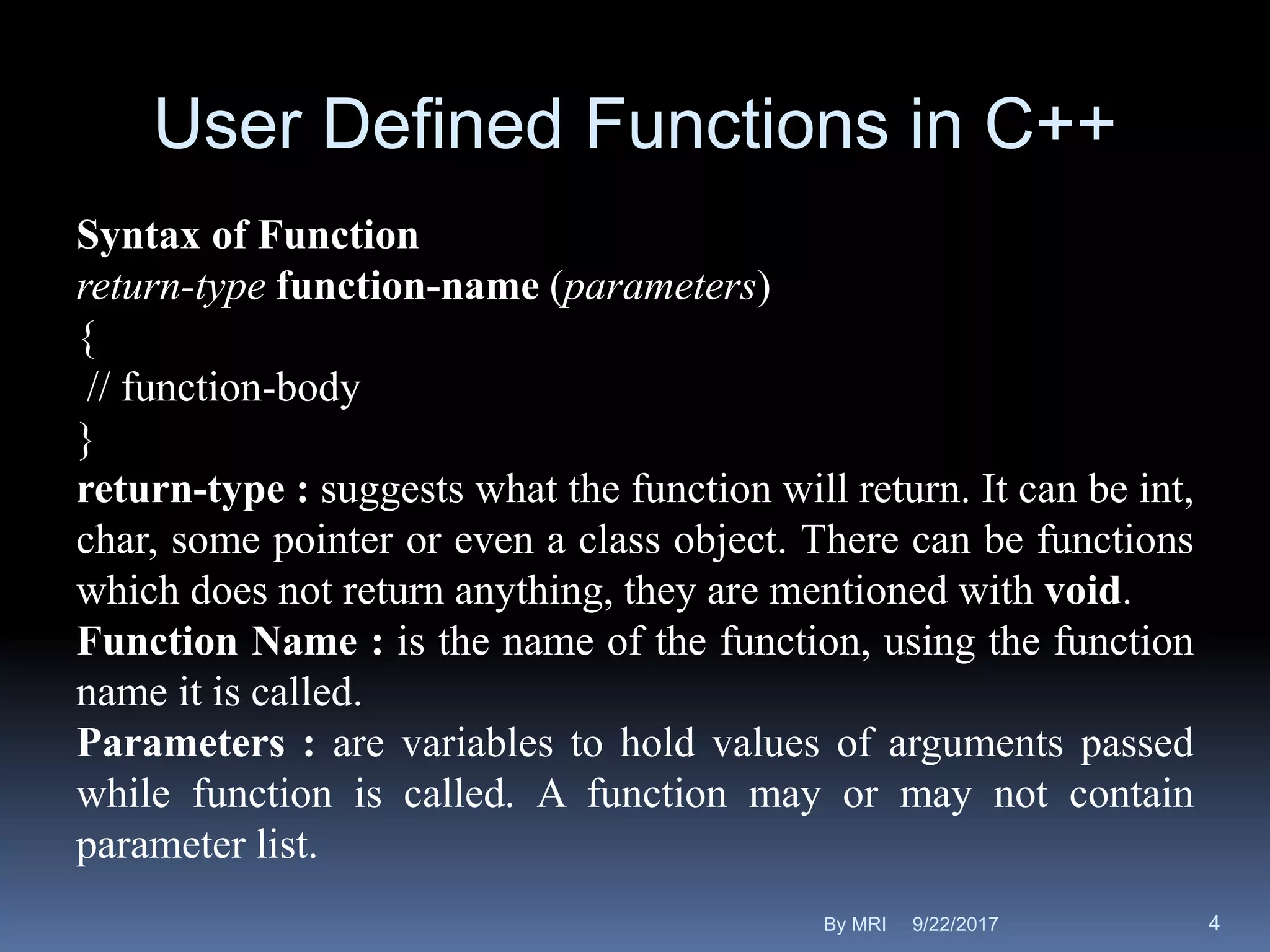 Functions in c++ | PPTX