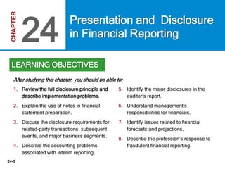 24-3
5. Identify the major disclosures in the
auditor’s report.
6. Understand management’s
responsibilities for financials...