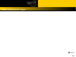 Outline
Overview of the AES
algorithm Internal
structure of AES
Decryption
Practical
issues
9/24
 