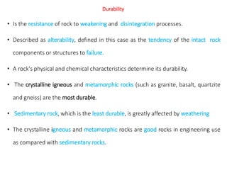 Highly Durable Rocks Chapter Four.pdf the types of rock that are important in civil | PDF