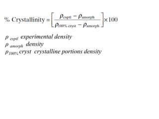 ρ exptl experimental density
ρ amorph density
ρ100% cryst crystalline portions density
 
