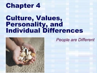Chapter 4
Culture, Values,
Personality, and
Individual Differences
People are Different
 