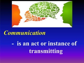 Communication
- is an act or instance of
transmitting
 