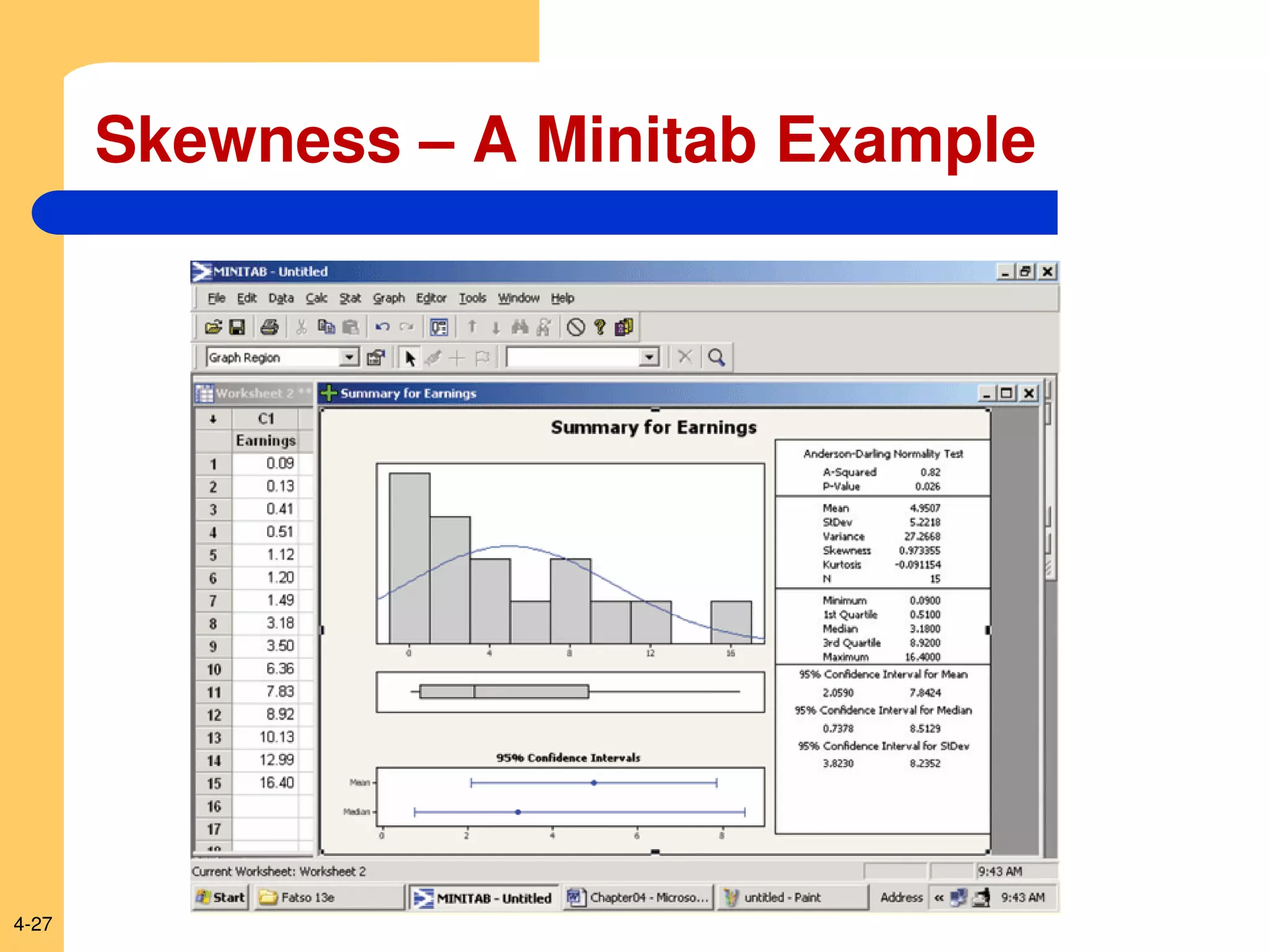 4-27
Skewness – A Minitab Example
 
