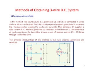 Methods of Obtaining 3-wire D.C. System
(i) Two generator method.
In this method, two shunt wound d.c. generators G1 and G...