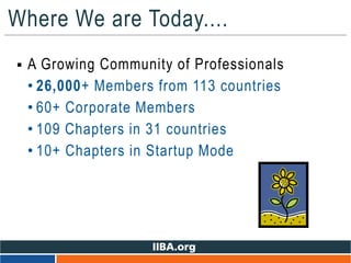 Where We are Today....
 A Growing Community of Professionals
• 26,000+ Members from 113 countries
• 60+ Corporate Members
• 109 Chapters in 31 countries
• 10+ Chapters in Startup Mode
 
