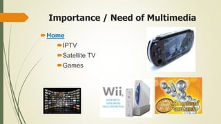 Importance / Need of Multimedia
Home
IPTV
Satellite TV
Games
 
