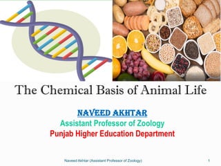 The Chemical Basis of Animal Life
Naveed Akhtar
Assistant Professor of Zoology
Punjab Higher Education Department
Naveed Akhtar (Assistant Professor of Zoology) 1
 
