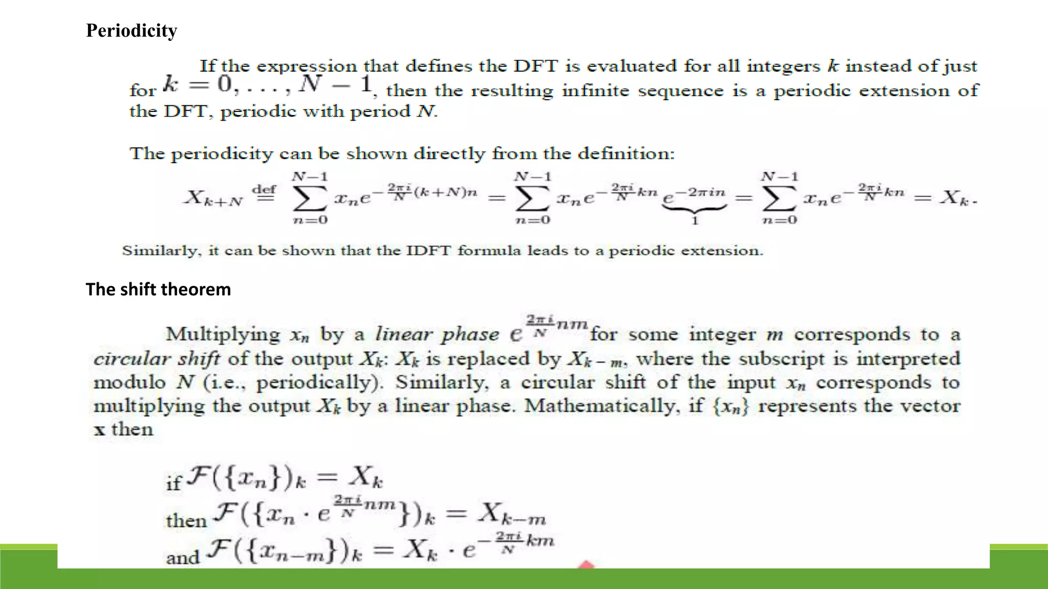 Periodicity
The shift theorem
 