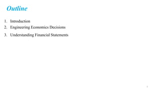 1. Introduction
2. Engineering Economics Decisions
3. Understanding Financial Statements
Outline
3
 