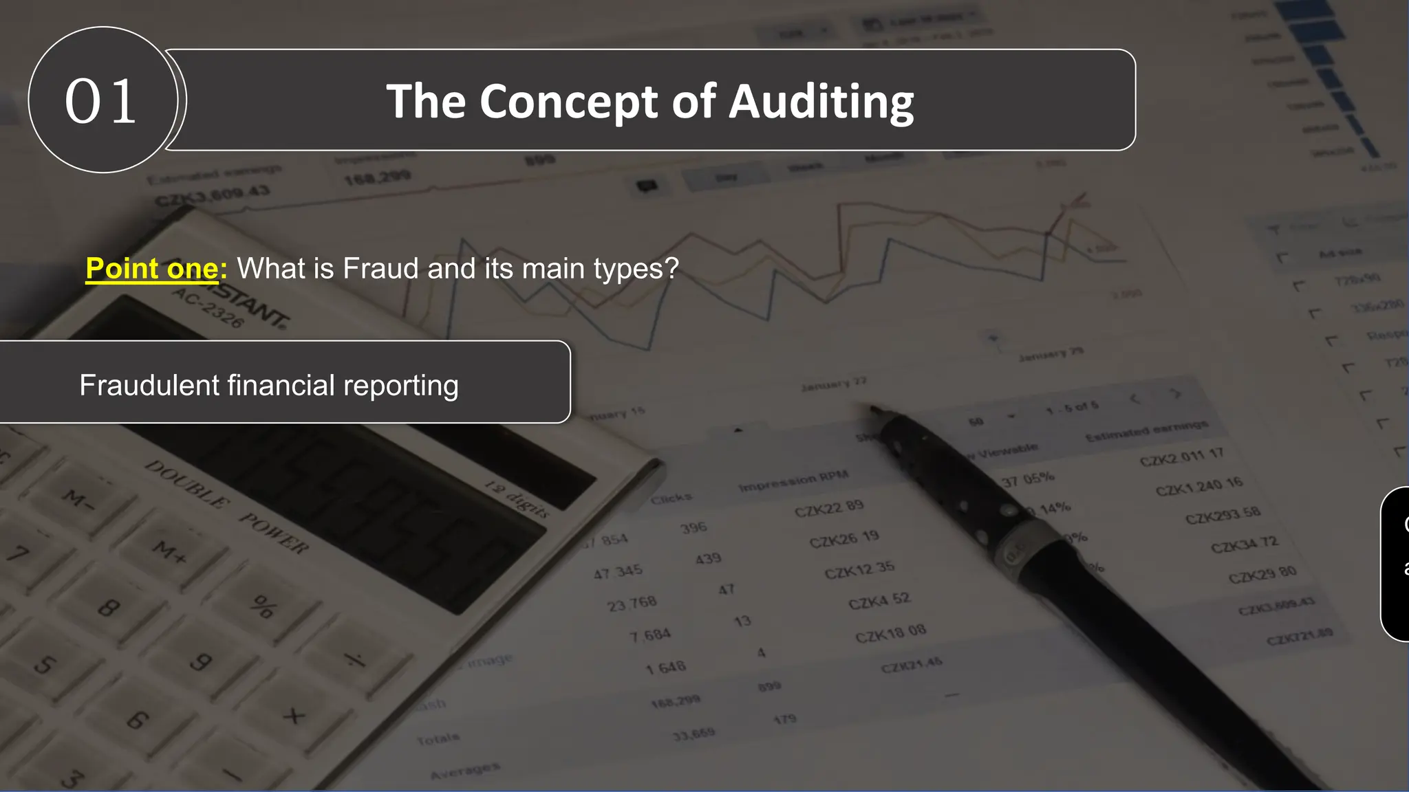 01 The Concept of Auditing
Fraudulent financial reporting
C
a
Point one: What is Fraud and its main types?
 