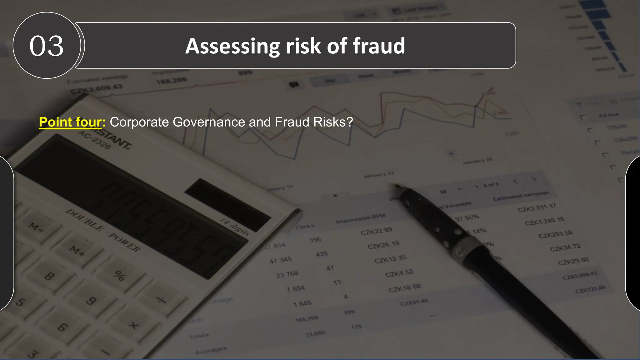 Point four: Corporate Governance and Fraud Risks?
03 Assessing risk of fraud
C
 