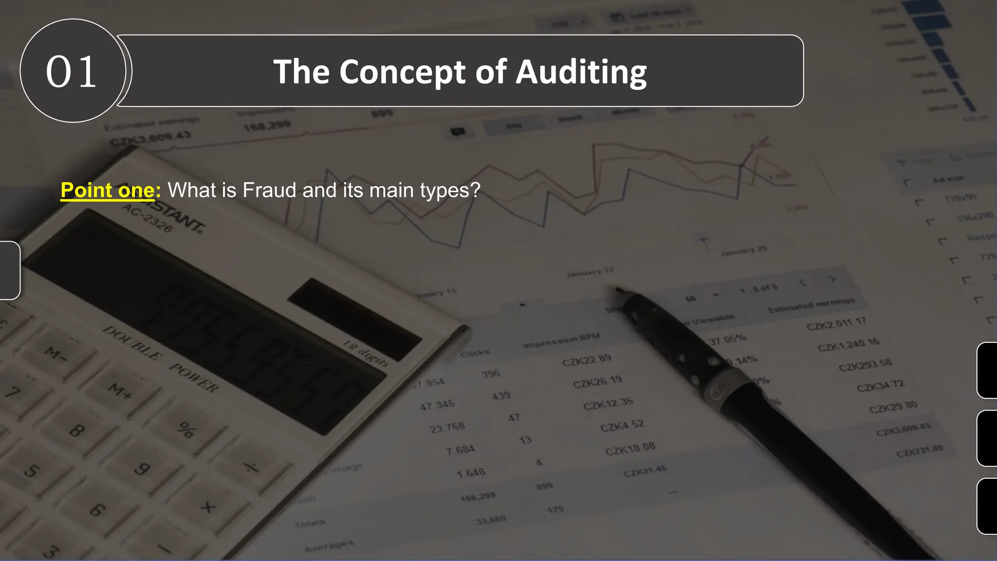 01 The Concept of Auditing
Point one: What is Fraud and its main types?
 