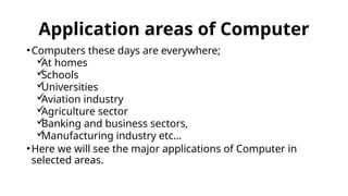 Comprehensive Introduction to Computers and Their Applications Across ...
