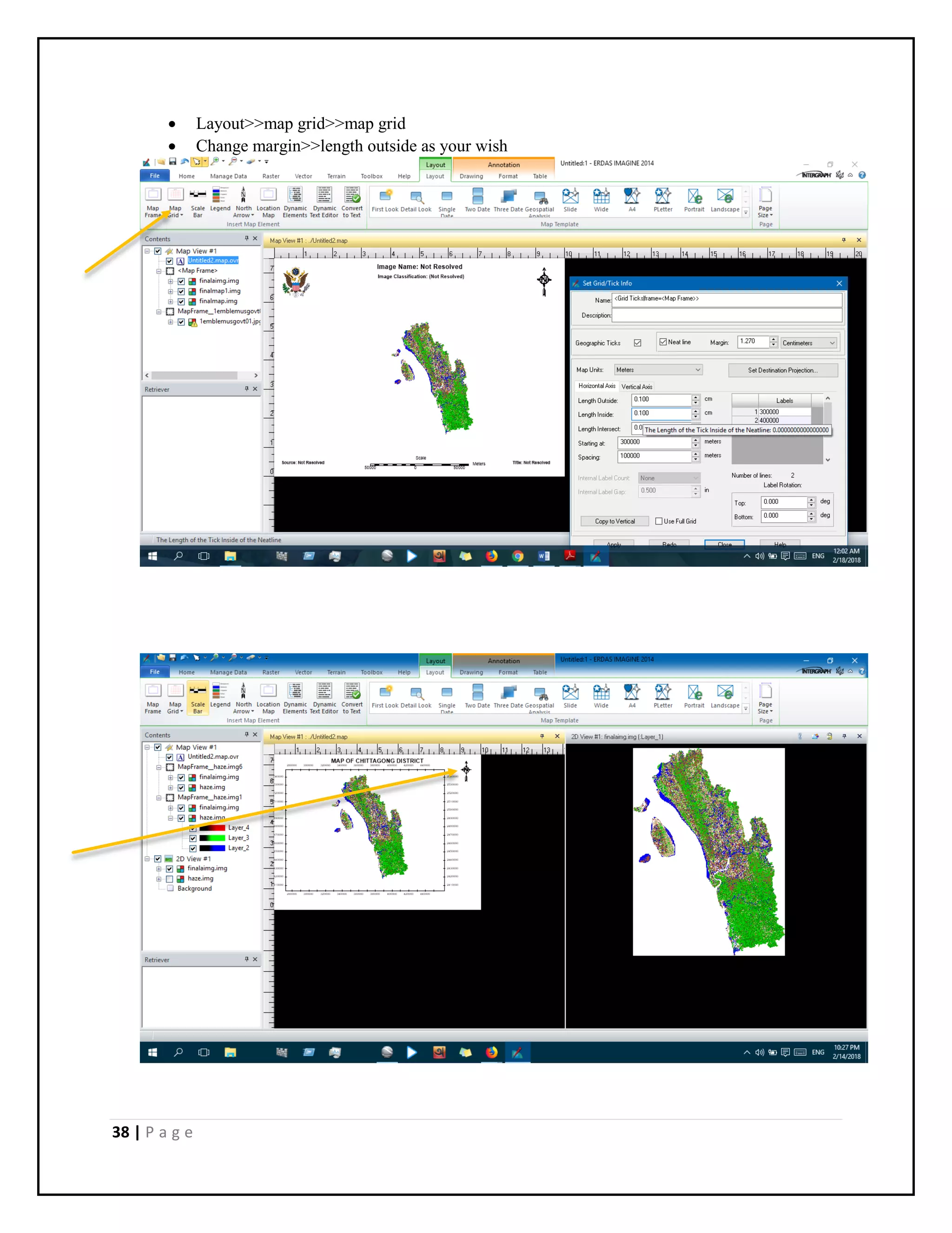 38 | P a g e
 Layout>>map grid>>map grid
 Change margin>>length outside as your wish
 