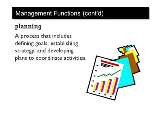 Management Functions (cont’d)
Management Functions (cont’d)
 