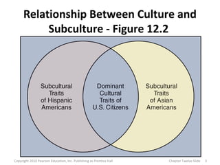 Relationship Between Culture and
Subculture - Figure 12.2
3Copyright 2010 Pearson Education, Inc. Publishing as Prentice Hall Chapter Twelve Slide
 