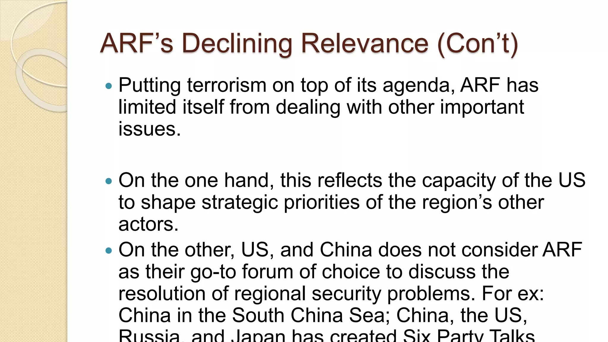 Chapter presentation: ASEAN Regional Forum (ARF) | PPTX