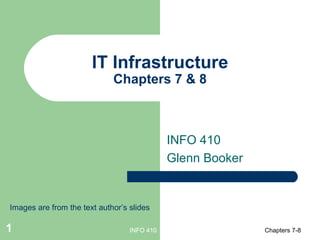 IT Infrastructure Chapters 7 & 8 INFO 410 Glenn Booker INFO 410 Images are from the text author’s slides 