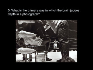 5. What is the primary way in which the brain judges
depth in a photograph?
 