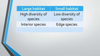 Large habitat Small habitat
High diversity of
species
Low diversity of
species
Interior species Edge species
 