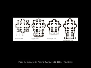 Plans for the new St. Peter’s, Rome. 1506–1606. [Fig. 8-34]
 