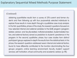 Explanatory Sequential Mixed Methods Purpose Statement
 